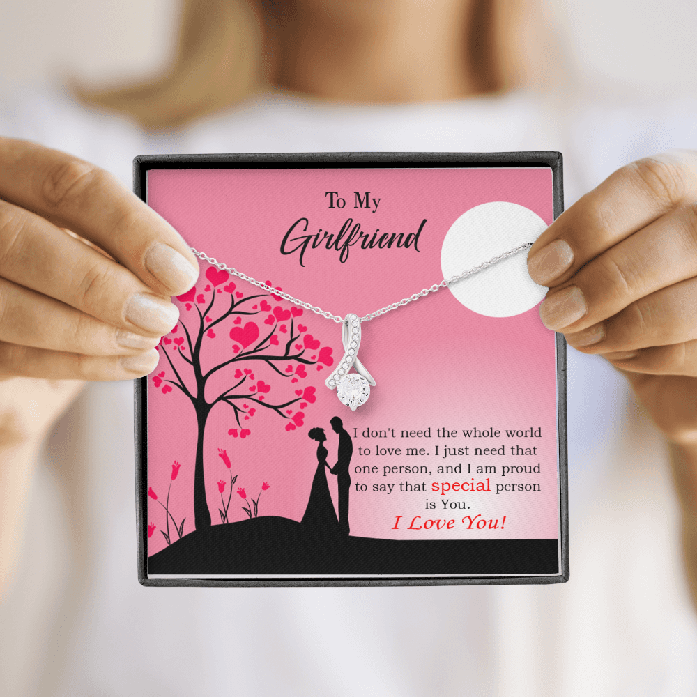 To My Girlfriend Special Person is You Alluring Ribbon Necklace Message Card-Express Your Love Gifts