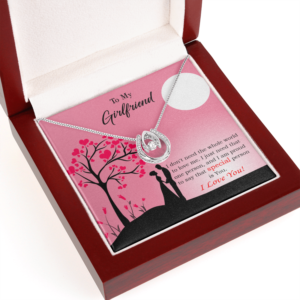 To My Girlfriend Special Person is You Lucky Horseshoe Necklace Message Card 14k w CZ Crystals-Express Your Love Gifts