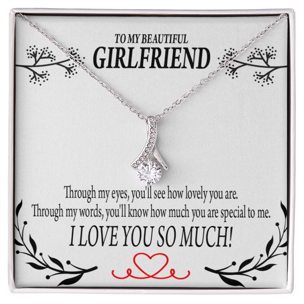To My Girlfriend Special to Me Alluring Ribbon Necklace Message Card-Express Your Love Gifts
