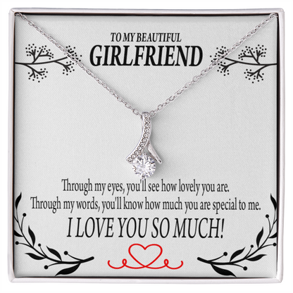 To My Girlfriend Special to Me Alluring Ribbon Necklace Message Card-Express Your Love Gifts