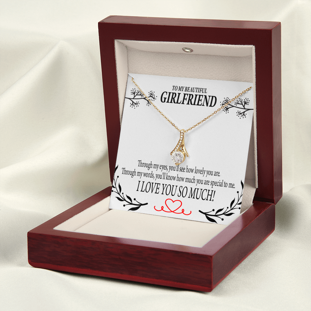 To My Girlfriend Special to Me Alluring Ribbon Necklace Message Card-Express Your Love Gifts