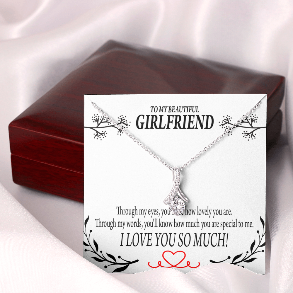 To My Girlfriend Special to Me Alluring Ribbon Necklace Message Card-Express Your Love Gifts