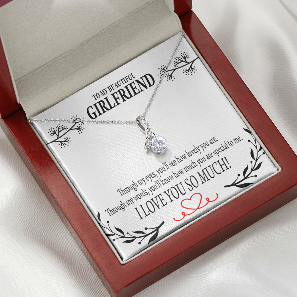 To My Girlfriend Special to Me Alluring Ribbon Necklace Message Card-Express Your Love Gifts