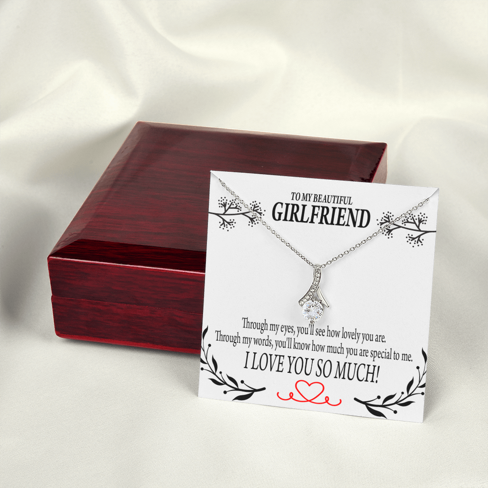 To My Girlfriend Special to Me Alluring Ribbon Necklace Message Card-Express Your Love Gifts