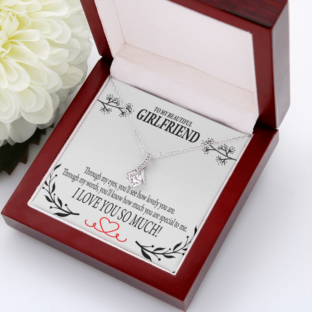 To My Girlfriend Special to Me Alluring Ribbon Necklace Message Card-Express Your Love Gifts