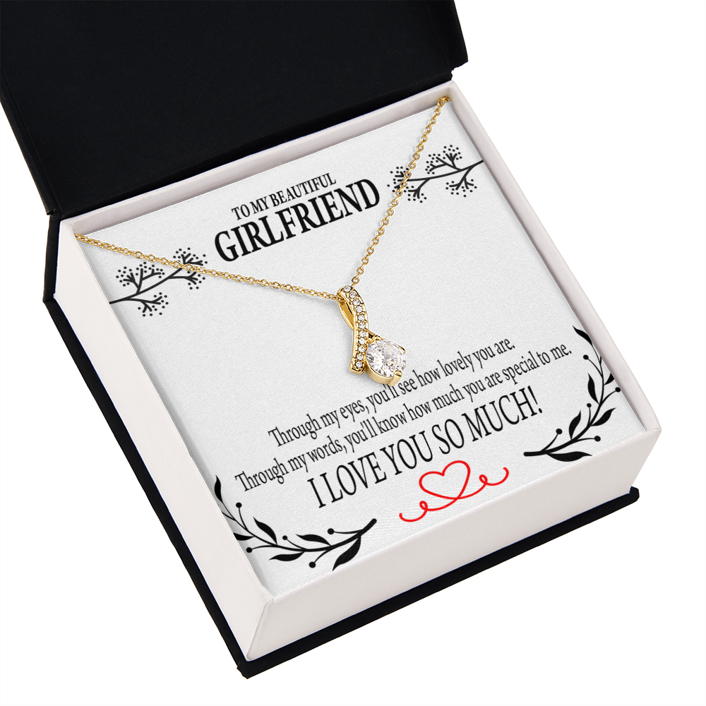 To My Girlfriend Special to Me Alluring Ribbon Necklace Message Card-Express Your Love Gifts