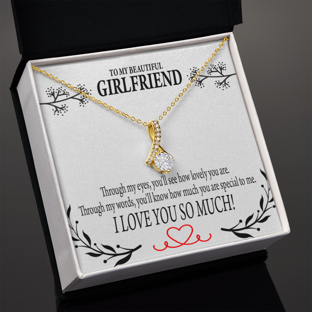 To My Girlfriend Special to Me Alluring Ribbon Necklace Message Card-Express Your Love Gifts