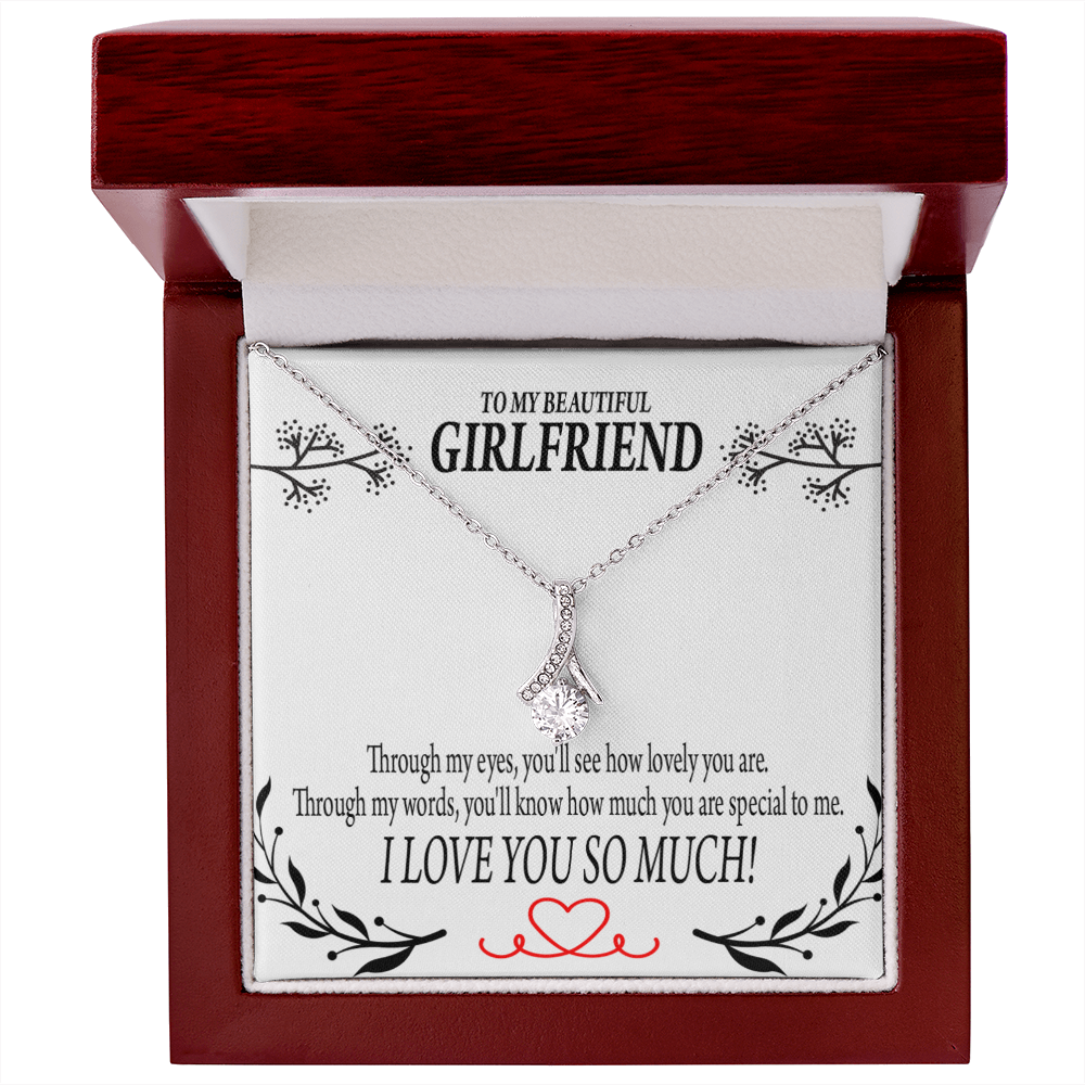 To My Girlfriend Special to Me Alluring Ribbon Necklace Message Card-Express Your Love Gifts