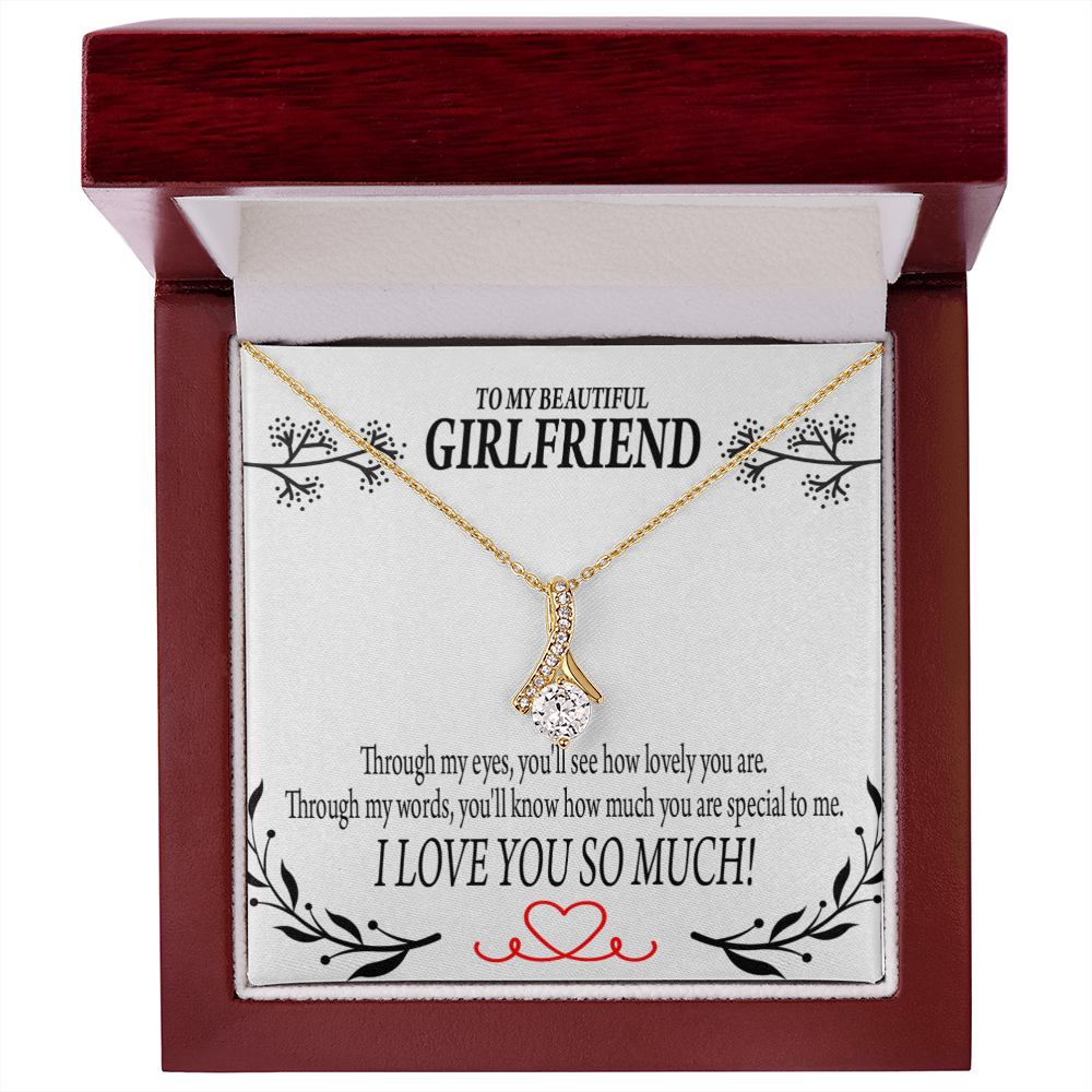 To My Girlfriend Special to Me Alluring Ribbon Necklace Message Card-Express Your Love Gifts