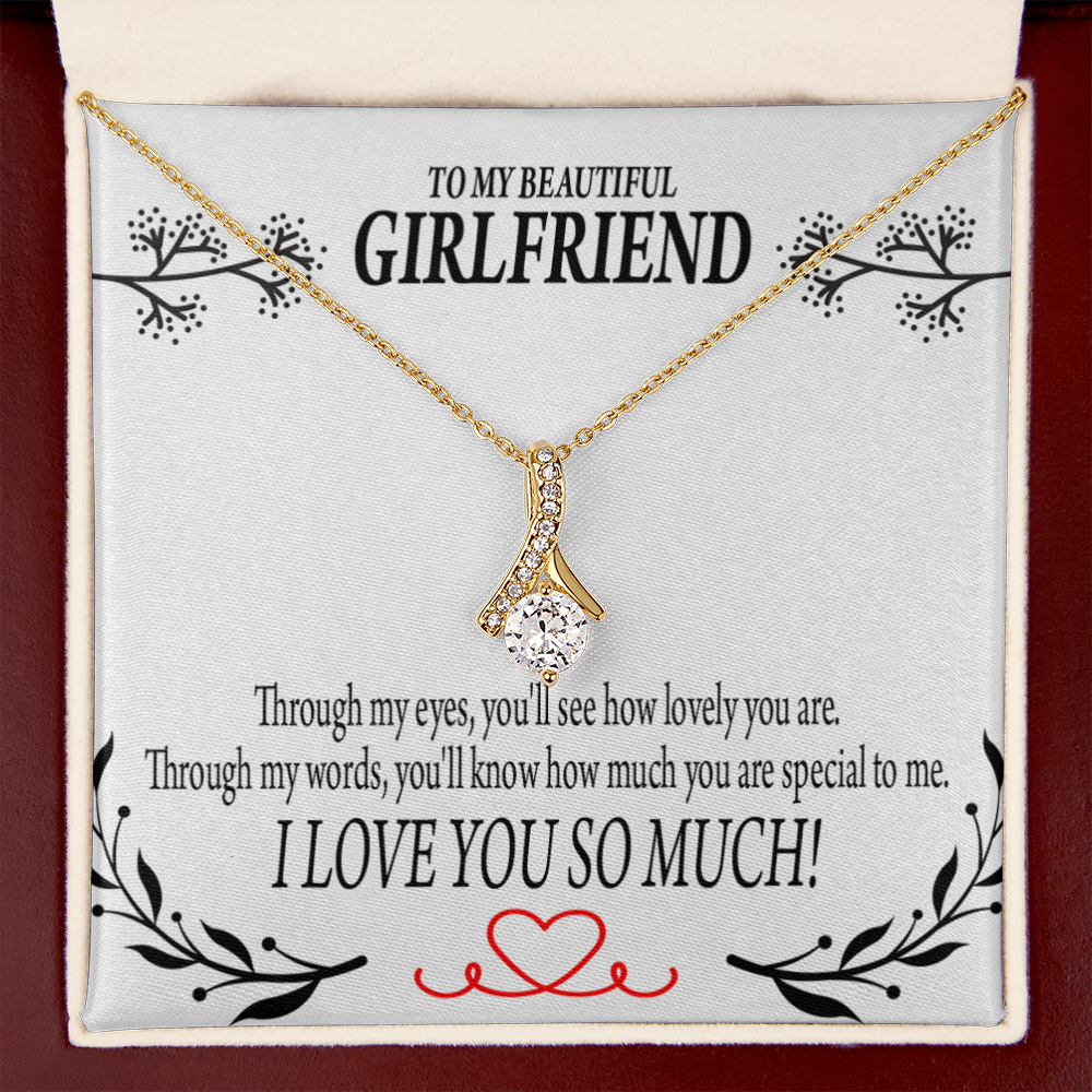 To My Girlfriend Special to Me Alluring Ribbon Necklace Message Card-Express Your Love Gifts