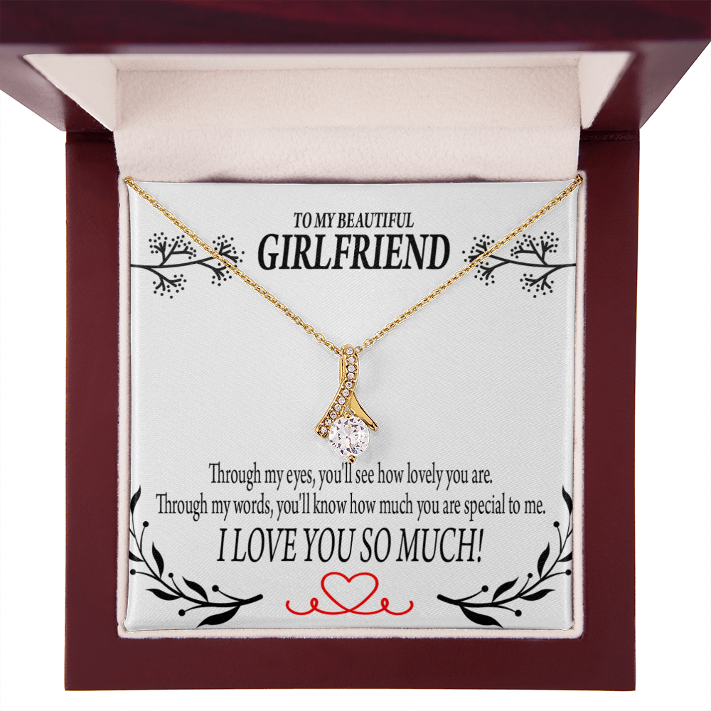 To My Girlfriend Special to Me Alluring Ribbon Necklace Message Card-Express Your Love Gifts