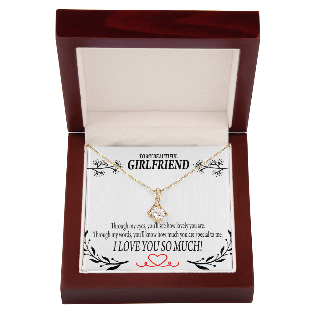 To My Girlfriend Special to Me Alluring Ribbon Necklace Message Card-Express Your Love Gifts