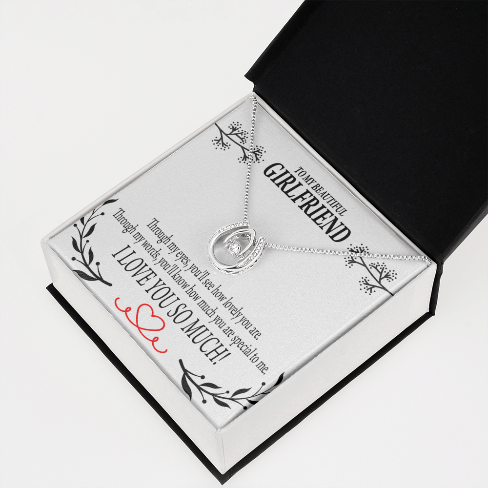To My Girlfriend Special to Me Lucky Horseshoe Necklace Message Card 14k w CZ Crystals-Express Your Love Gifts