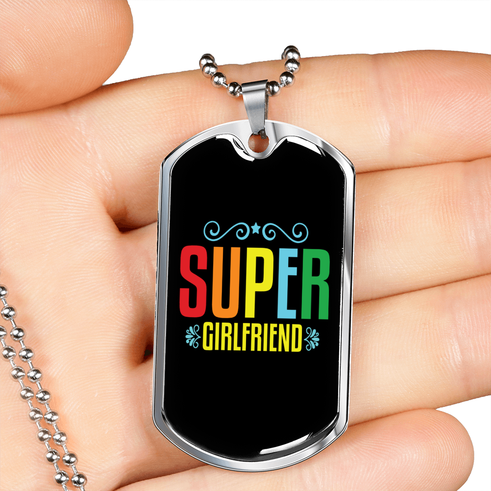To My Girlfriend Super Girlfriend Yellow Necklace Stainless Steel or 18k Gold Dog Tag 24" Chain-Express Your Love Gifts