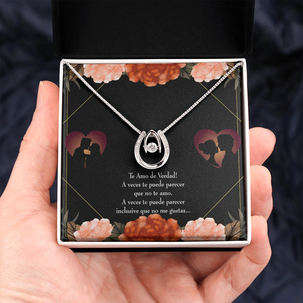 To My Girlfriend Te Amo Lucky Horseshoe Necklace Message Card 14k w CZ Crystals-Express Your Love Gifts