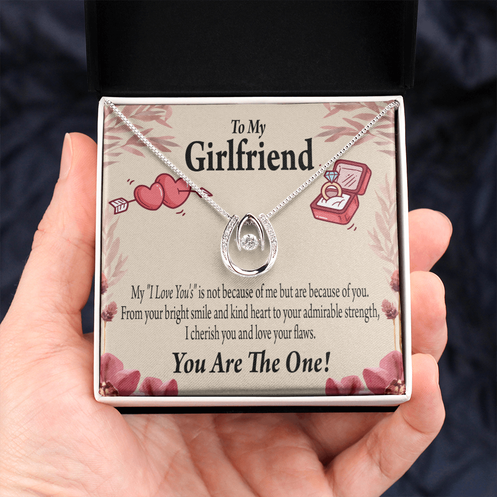To My Girlfriend The One Lucky Horseshoe Necklace Message Card 14k w CZ Crystals-Express Your Love Gifts