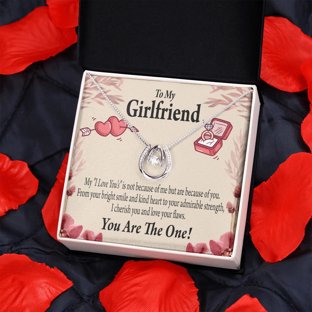 To My Girlfriend The One Lucky Horseshoe Necklace Message Card 14k w CZ Crystals-Express Your Love Gifts