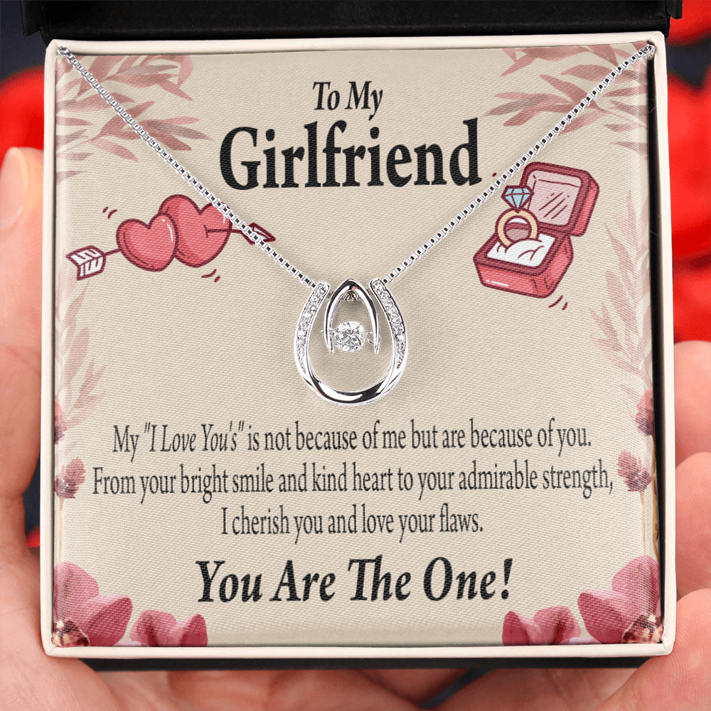 To My Girlfriend The One Lucky Horseshoe Necklace Message Card 14k w CZ Crystals-Express Your Love Gifts