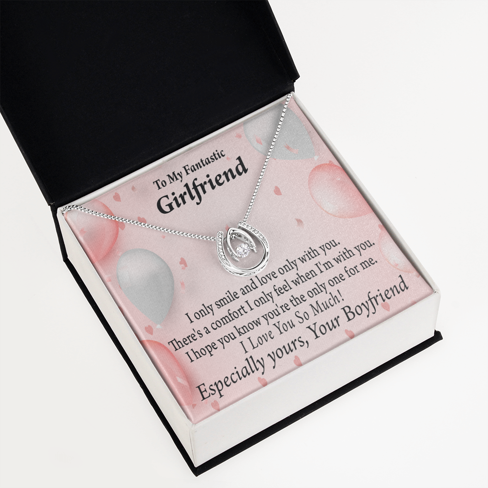 To My Girlfriend The Only One For Me Lucky Horseshoe Necklace Message Card 14k w CZ Crystals-Express Your Love Gifts