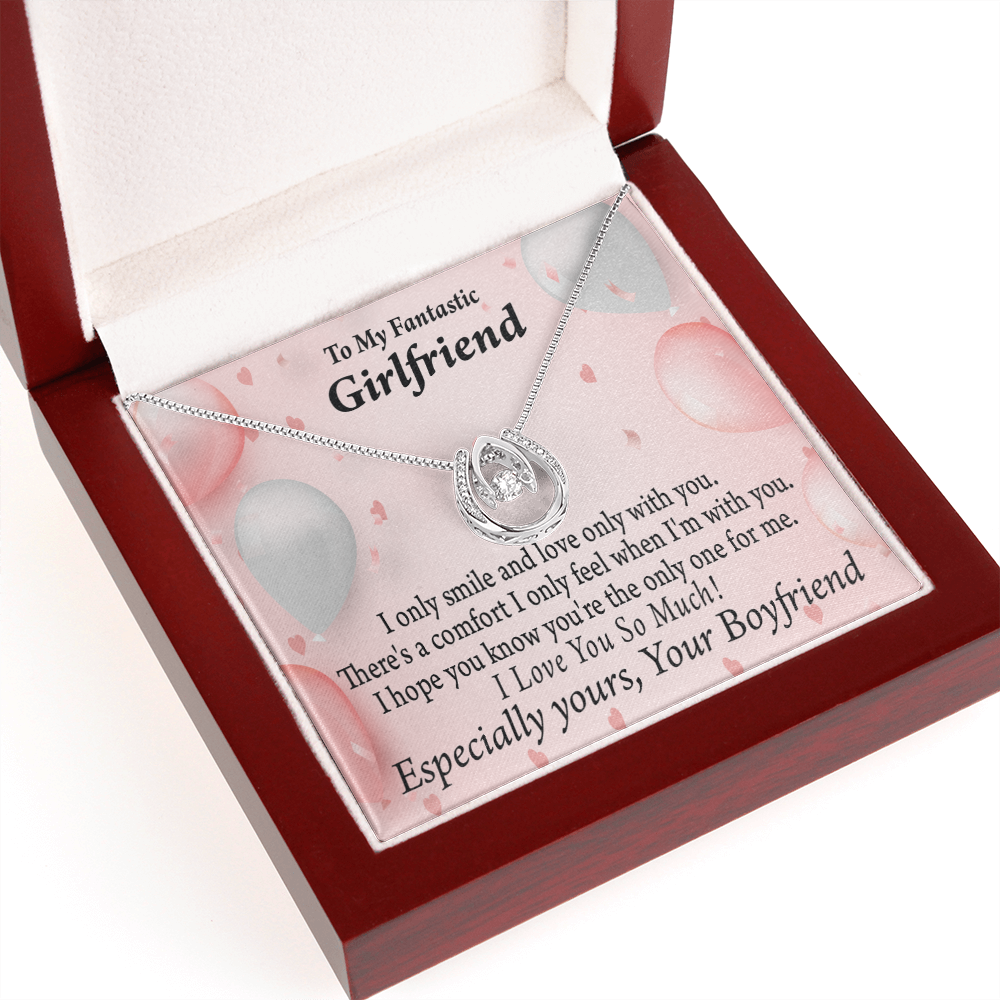 To My Girlfriend The Only One For Me Lucky Horseshoe Necklace Message Card 14k w CZ Crystals-Express Your Love Gifts