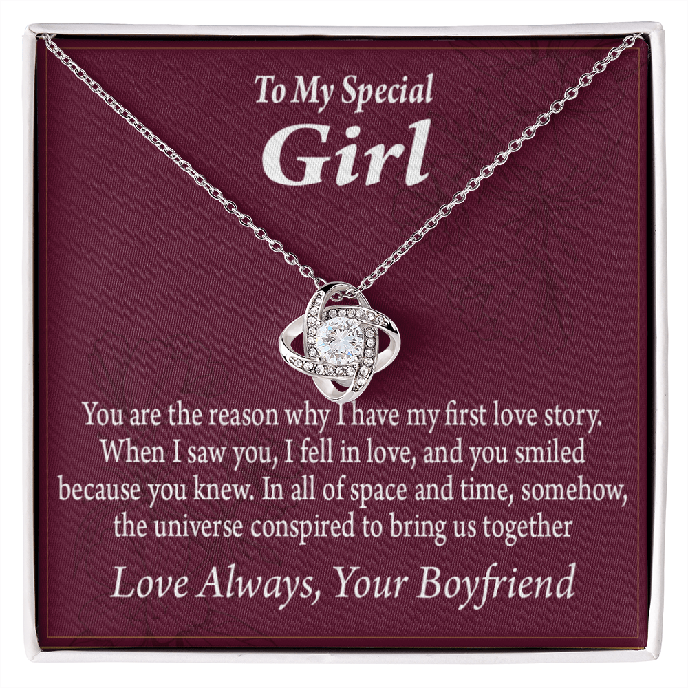 To My Girlfriend The Reason For First Love Story Infinity Knot Necklace Message Card-Express Your Love Gifts