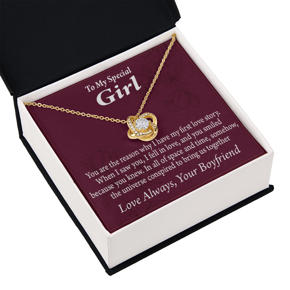 To My Girlfriend The Reason For First Love Story Infinity Knot Necklace Message Card-Express Your Love Gifts