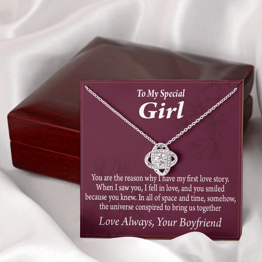 To My Girlfriend The Reason For First Love Story Infinity Knot Necklace Message Card-Express Your Love Gifts