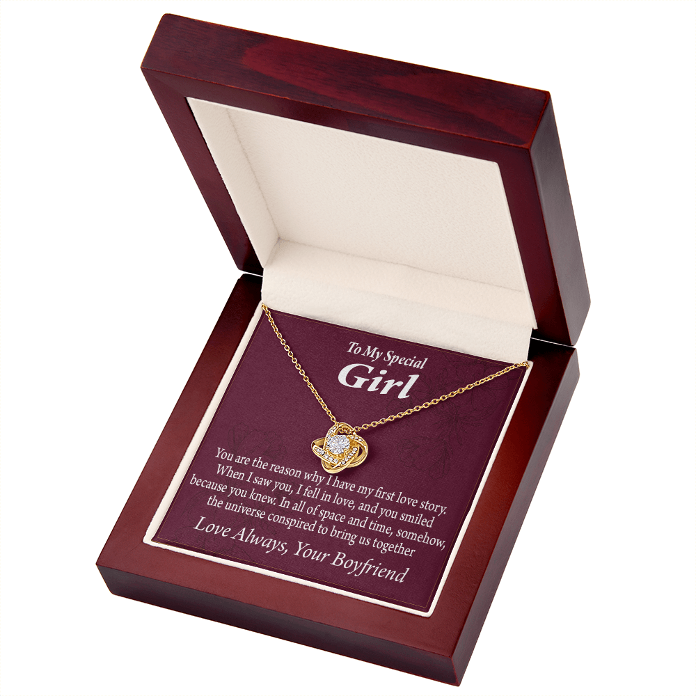 To My Girlfriend The Reason For First Love Story Infinity Knot Necklace Message Card-Express Your Love Gifts