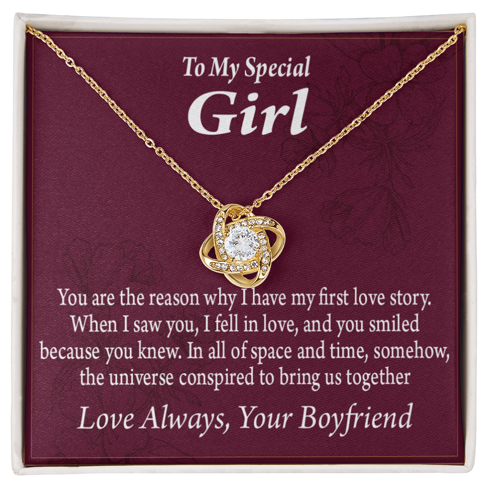 To My Girlfriend The Reason For First Love Story Infinity Knot Necklace Message Card-Express Your Love Gifts