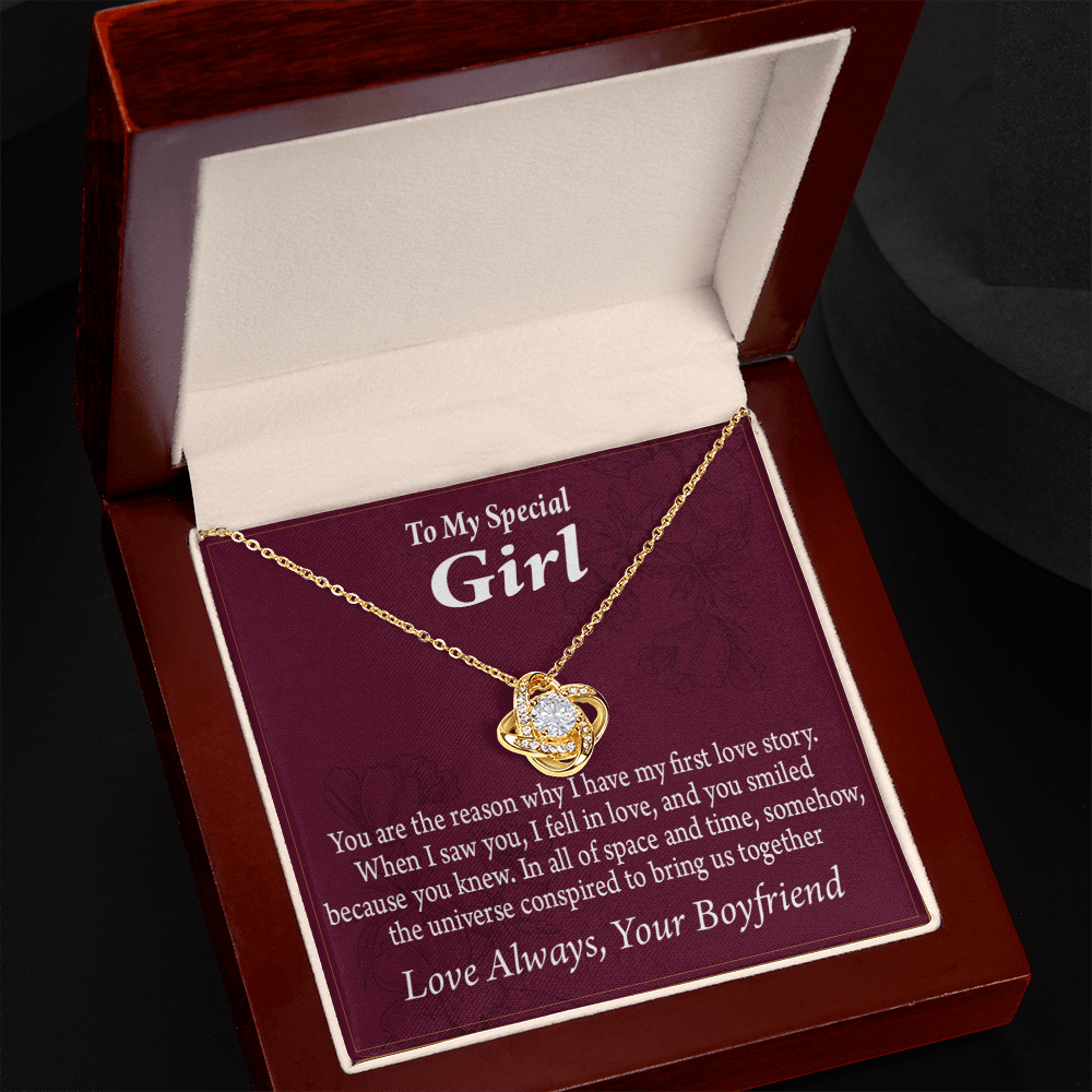 To My Girlfriend The Reason For First Love Story Infinity Knot Necklace Message Card-Express Your Love Gifts