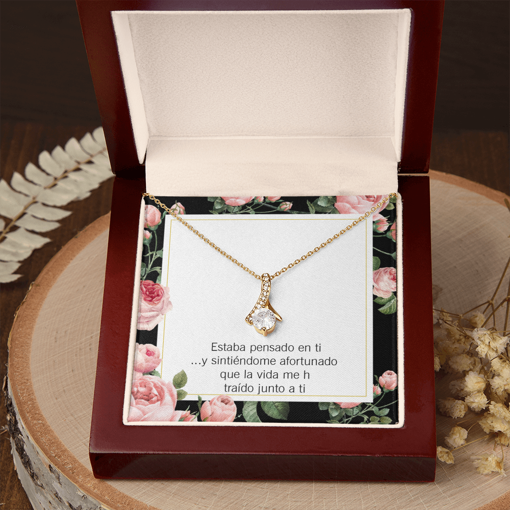 To My Girlfriend Thinking of You Spanish Alluring Ribbon Necklace Message Card-Express Your Love Gifts