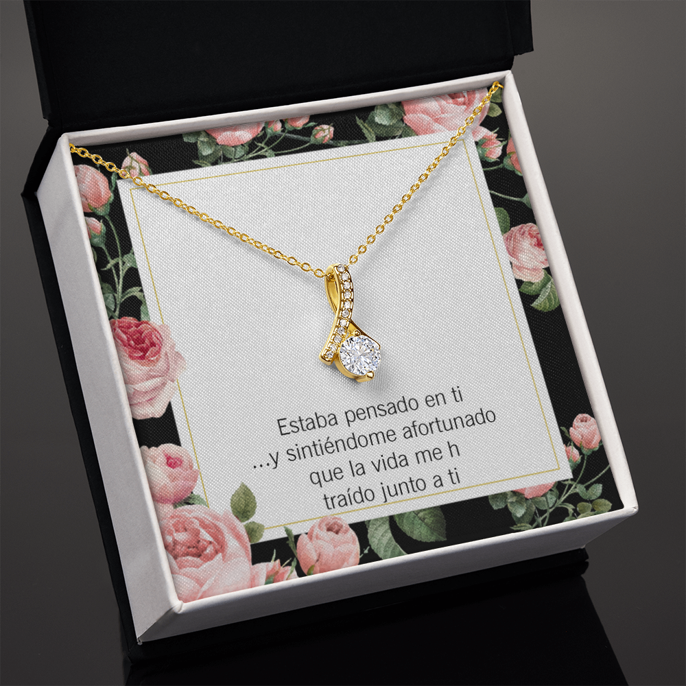To My Girlfriend Thinking of You Spanish Alluring Ribbon Necklace Message Card-Express Your Love Gifts