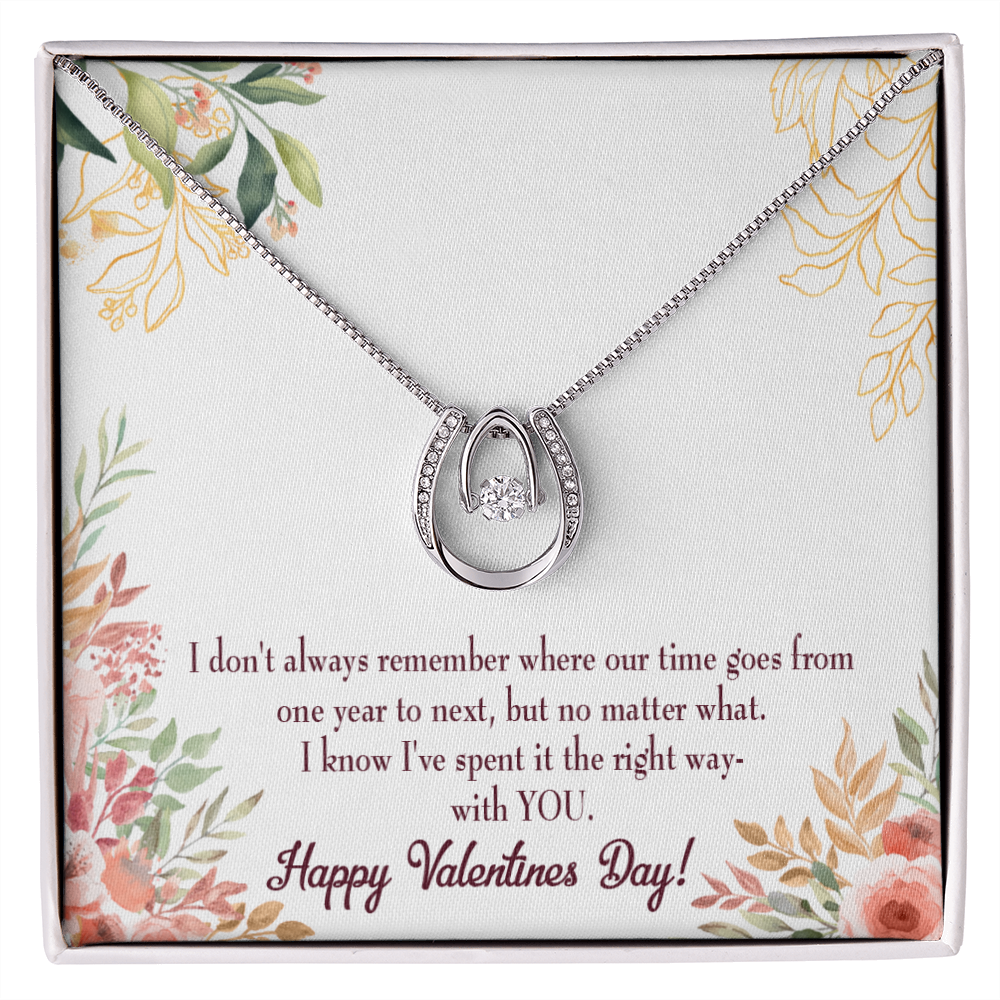 To My Girlfriend Time Well Spent Lucky Horseshoe Necklace Message Card 14k w CZ Crystals-Express Your Love Gifts
