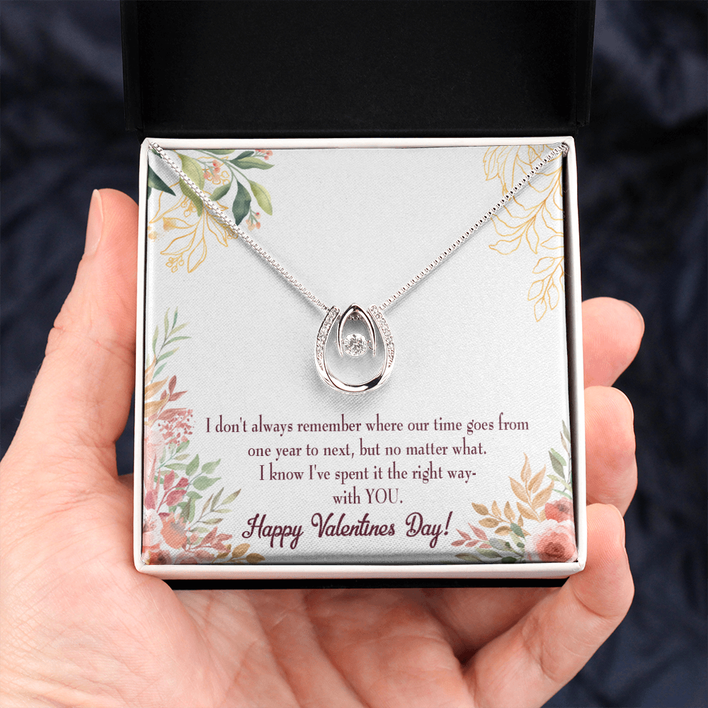 To My Girlfriend Time Well Spent Lucky Horseshoe Necklace Message Card 14k w CZ Crystals-Express Your Love Gifts