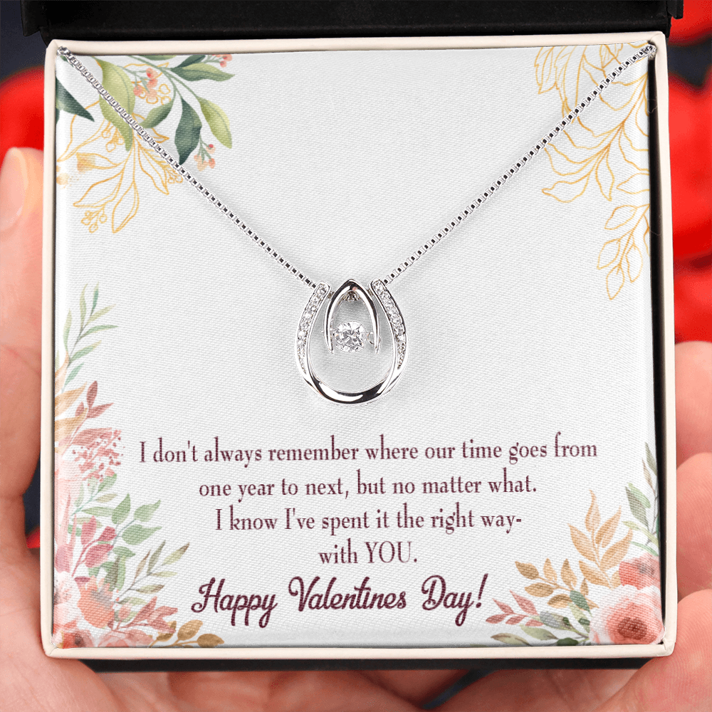 To My Girlfriend Time Well Spent Lucky Horseshoe Necklace Message Card 14k w CZ Crystals-Express Your Love Gifts