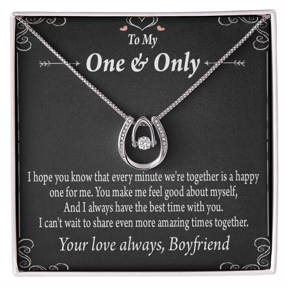 To My Girlfriend To More Amazing Times Together Lucky Horseshoe Necklace Message Card 14k w CZ Crystals-Express Your Love Gifts