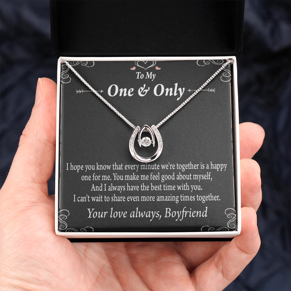 To My Girlfriend To More Amazing Times Together Lucky Horseshoe Necklace Message Card 14k w CZ Crystals-Express Your Love Gifts