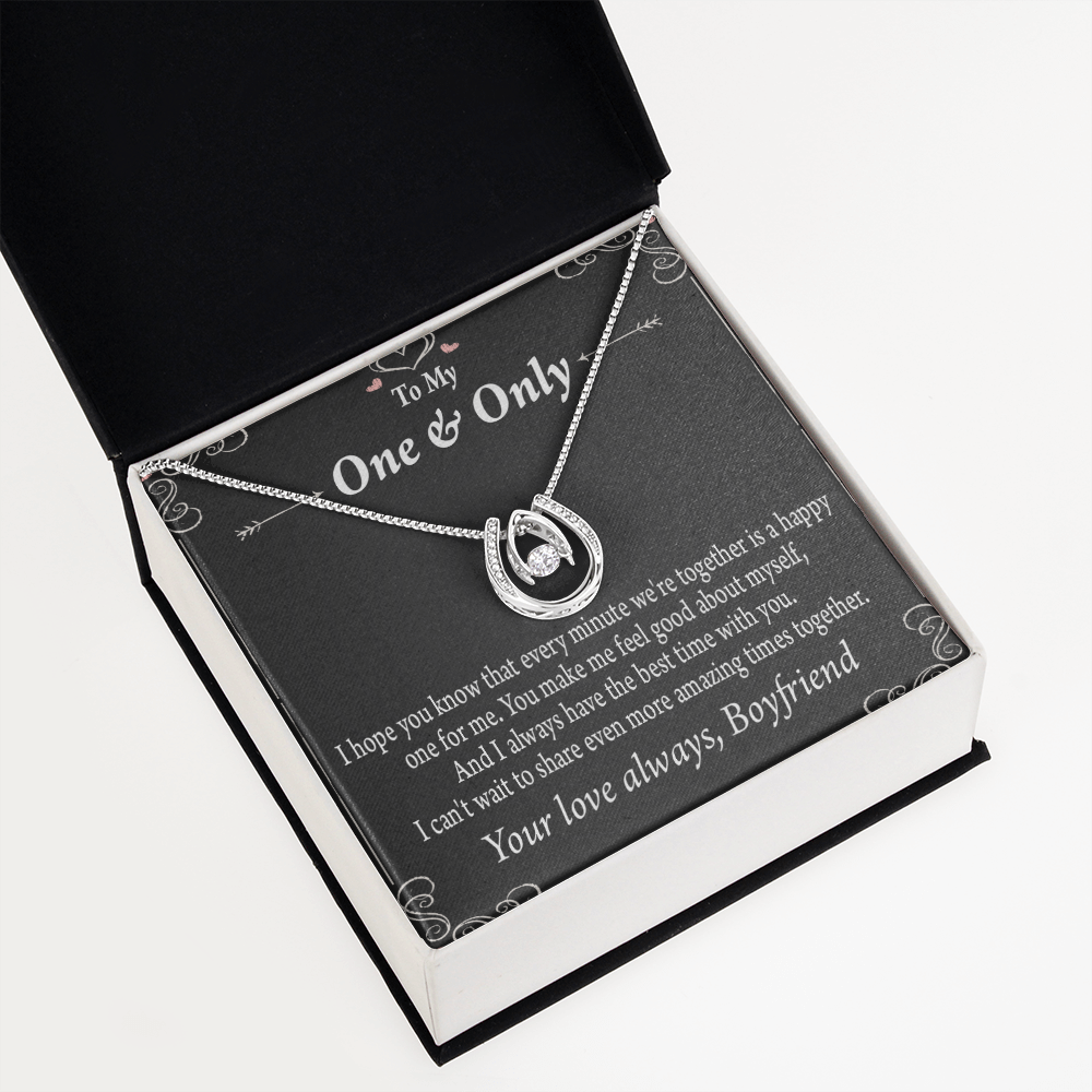 To My Girlfriend To More Amazing Times Together Lucky Horseshoe Necklace Message Card 14k w CZ Crystals-Express Your Love Gifts