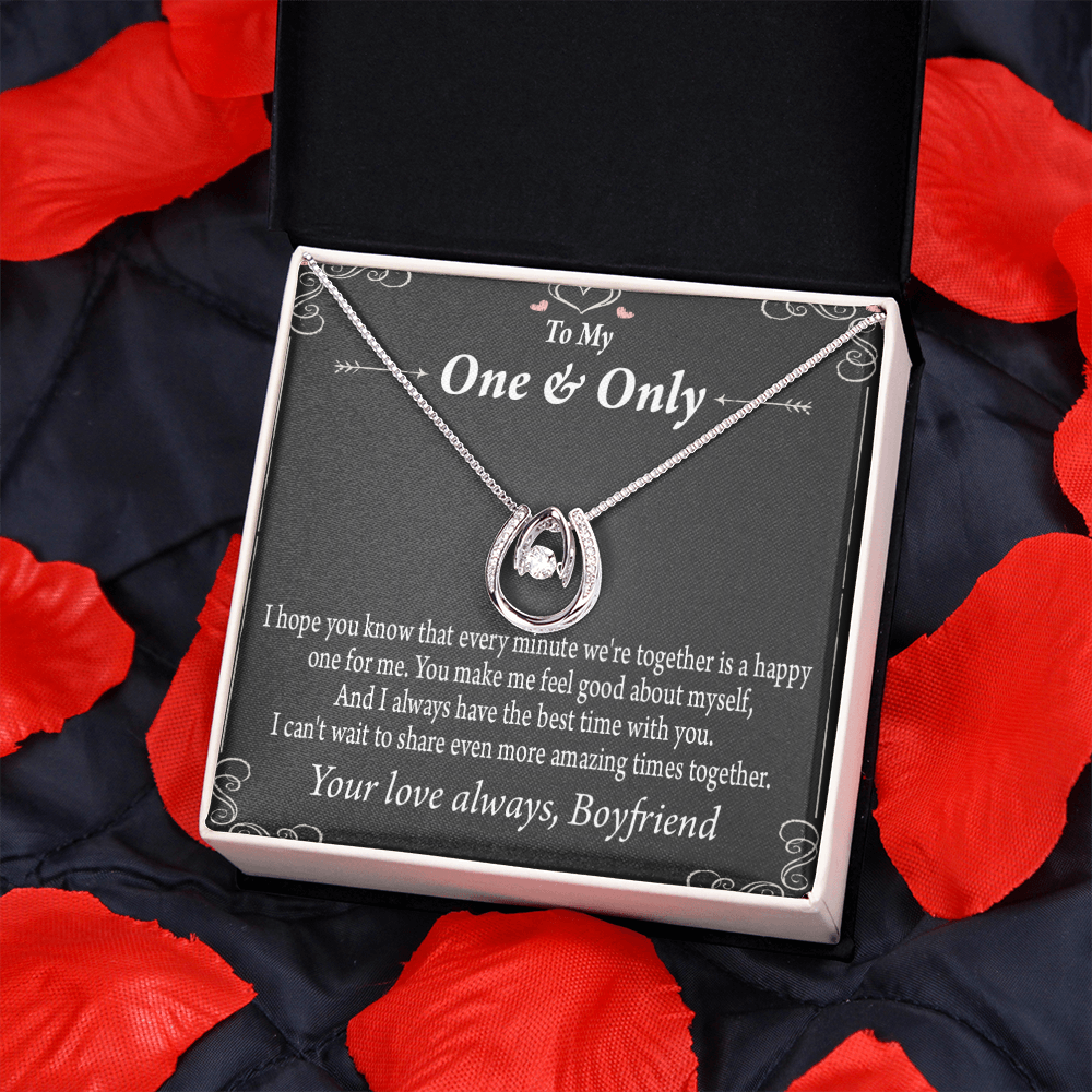 To My Girlfriend To More Amazing Times Together Lucky Horseshoe Necklace Message Card 14k w CZ Crystals-Express Your Love Gifts