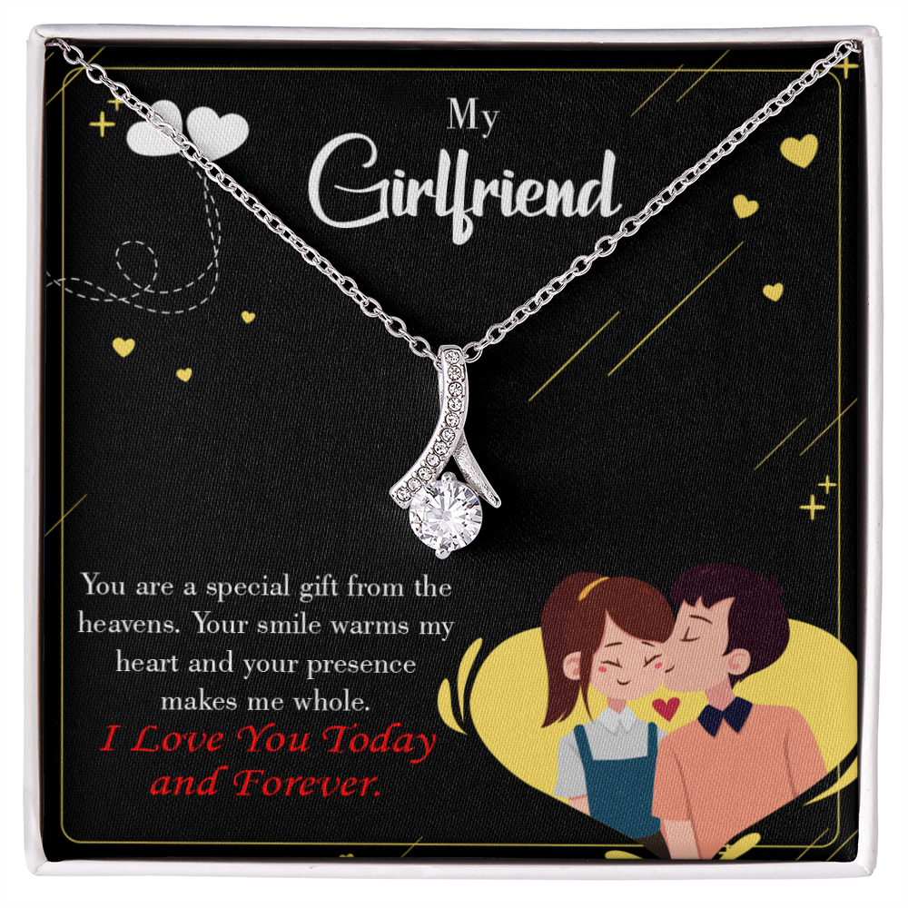 To My Girlfriend Today & Forever Alluring Ribbon Necklace Message Card-Express Your Love Gifts