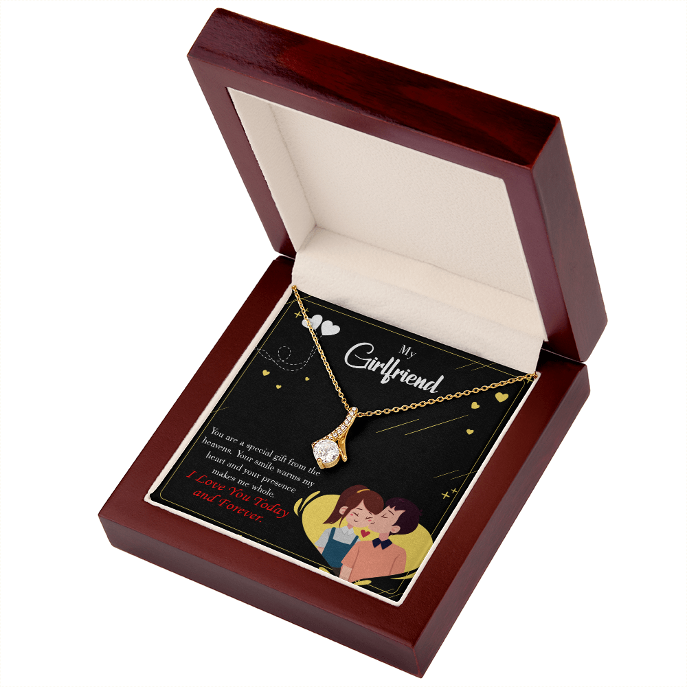 To My Girlfriend Today & Forever Alluring Ribbon Necklace Message Card-Express Your Love Gifts