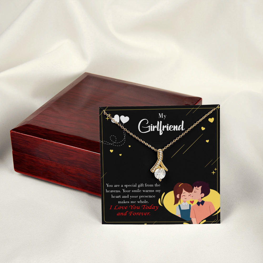 To My Girlfriend Today & Forever Alluring Ribbon Necklace Message Card-Express Your Love Gifts