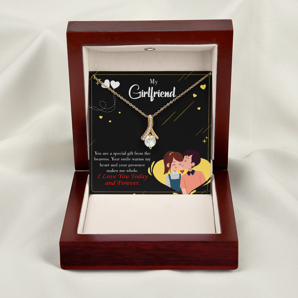 To My Girlfriend Today & Forever Alluring Ribbon Necklace Message Card-Express Your Love Gifts