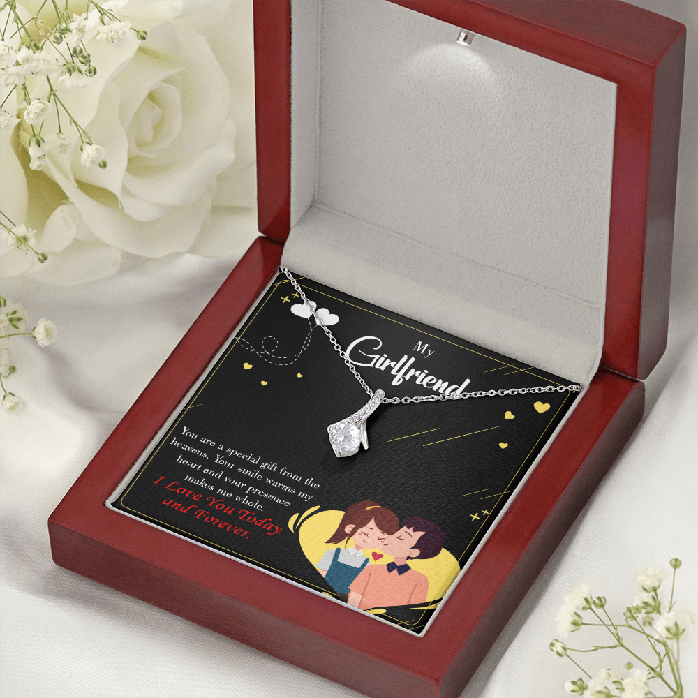 To My Girlfriend Today & Forever Alluring Ribbon Necklace Message Card-Express Your Love Gifts