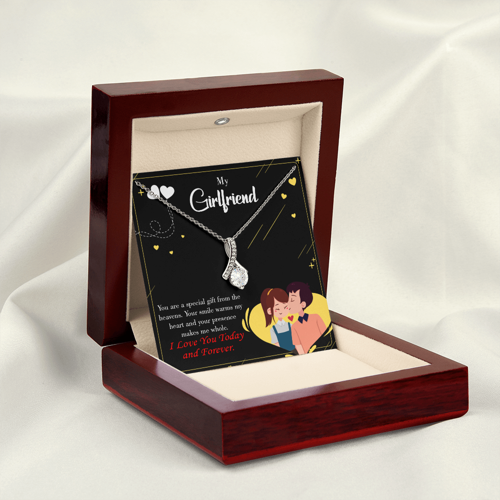 To My Girlfriend Today & Forever Alluring Ribbon Necklace Message Card-Express Your Love Gifts