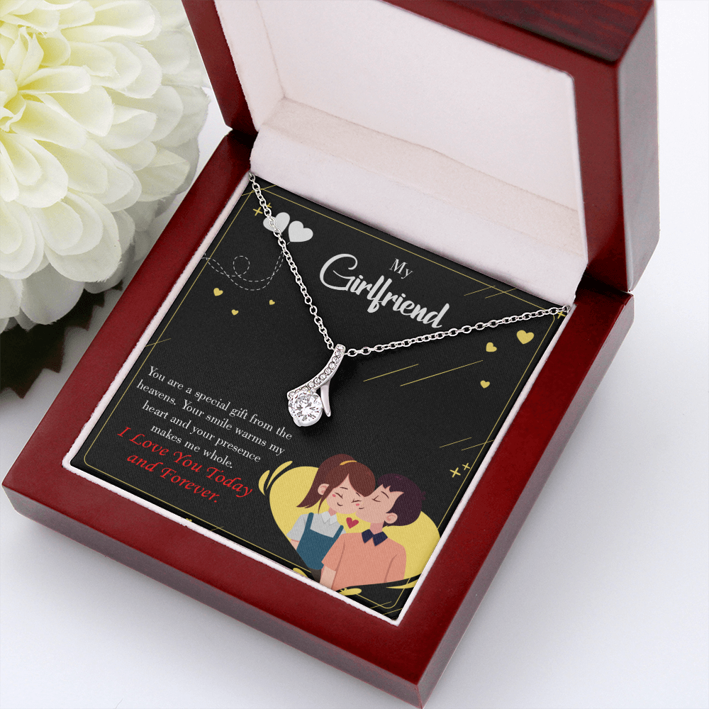 To My Girlfriend Today & Forever Alluring Ribbon Necklace Message Card-Express Your Love Gifts