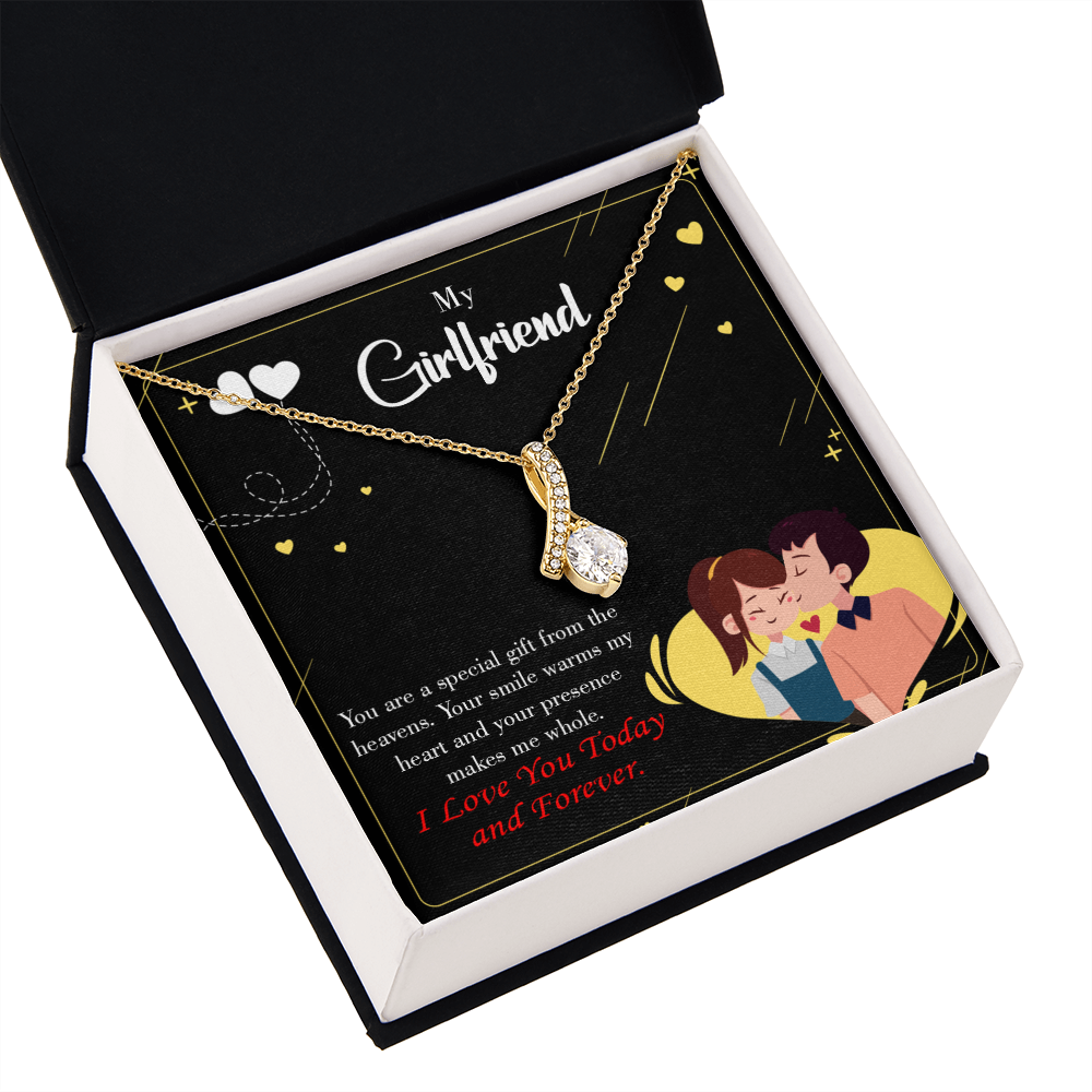 To My Girlfriend Today & Forever Alluring Ribbon Necklace Message Card-Express Your Love Gifts