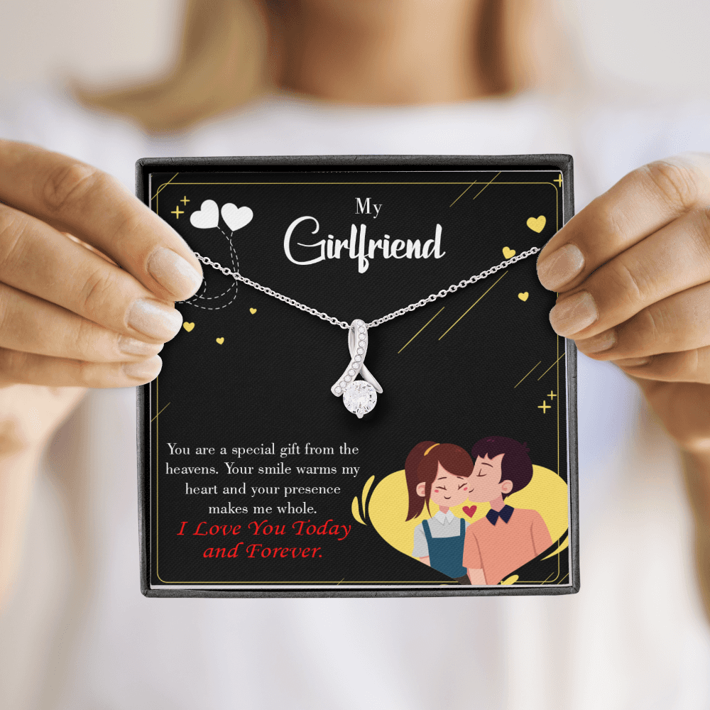 To My Girlfriend Today & Forever Alluring Ribbon Necklace Message Card-Express Your Love Gifts