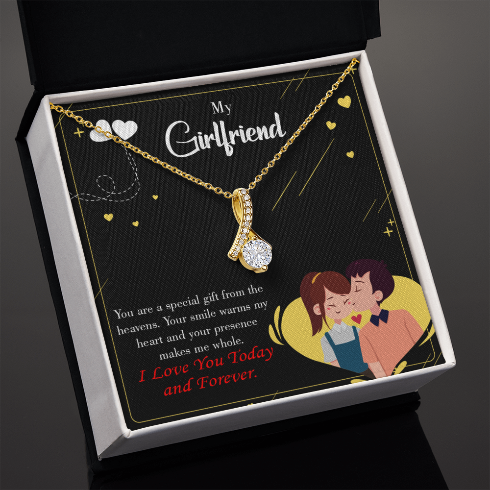 To My Girlfriend Today & Forever Alluring Ribbon Necklace Message Card-Express Your Love Gifts