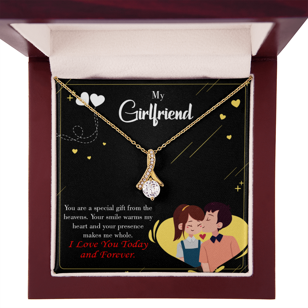 To My Girlfriend Today & Forever Alluring Ribbon Necklace Message Card-Express Your Love Gifts